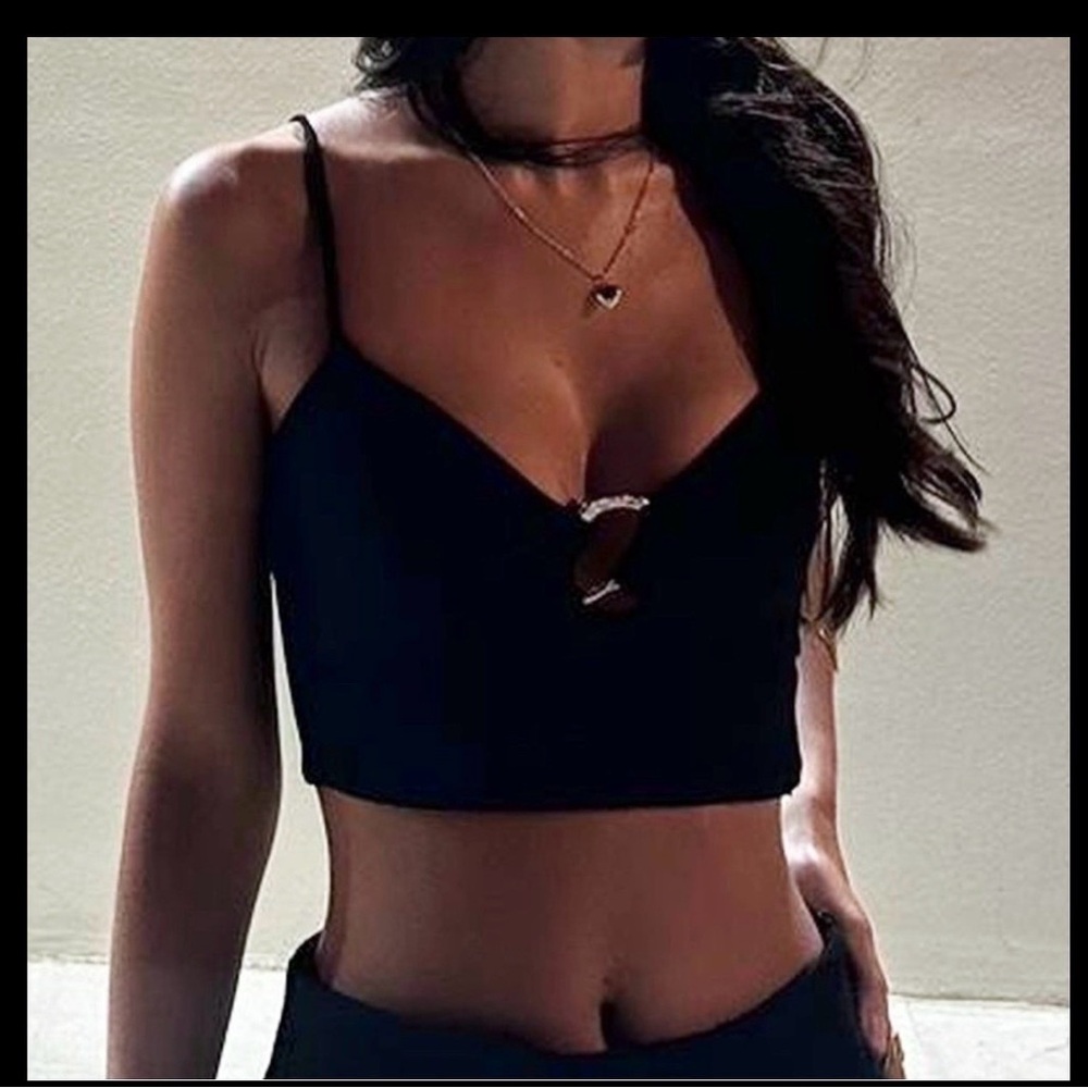Zara Women's Cut-Out Crop Top in Black Size MEDIUM NEW WITH TAGS